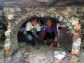 Michaela and Kate at the demolished chimney
